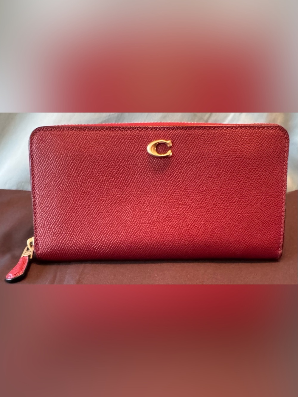 Coach Zip-Around Continental Wallet in Berry Red with Gold Tone C Hardware